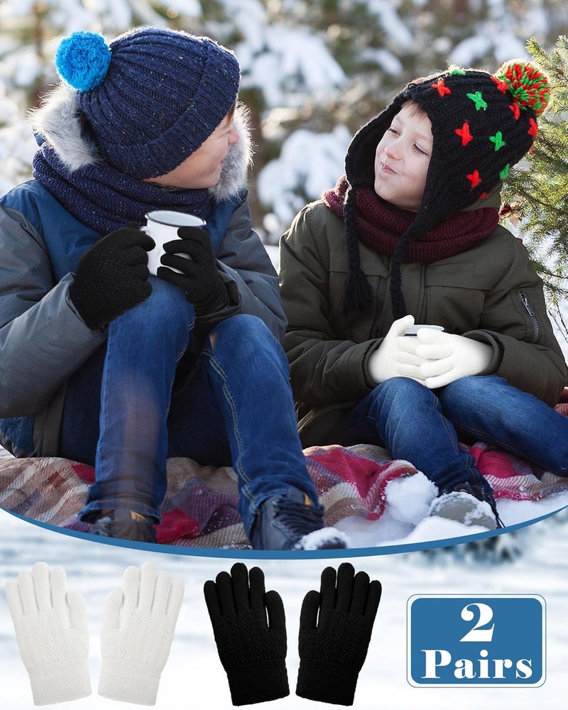 Chuarry 2 Pairs Kids Fleece Lined Gloves Winter Thick Warm Thermal Cable Knit Gloves for 6-10 Years Boys Girls - Image 5